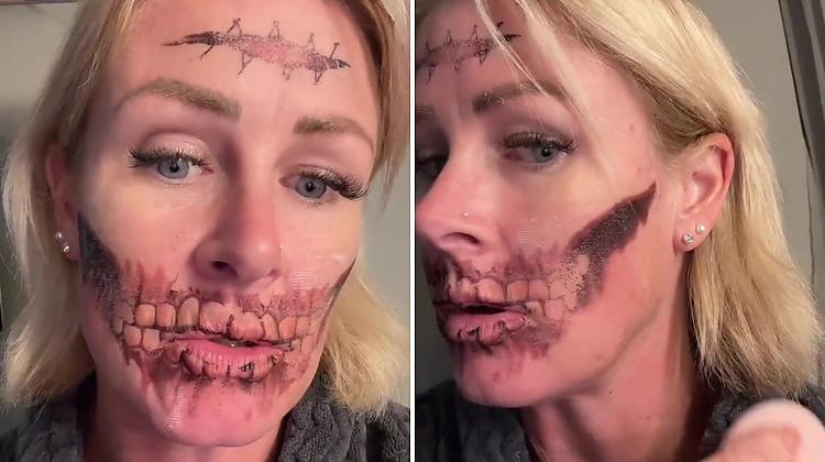 VIDEO ⟩ Ļaunākais murgs! Sievietei neizdodas no sejas nomazgāt viltus tetovējumu