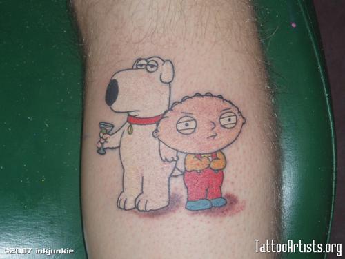 Stewie Griffin tattoo located on the forearm