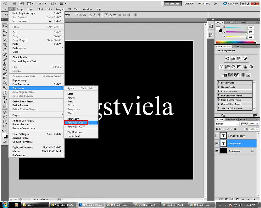 Spiežam EditTransformRotate 90... Autors: Fosilija Photoshop - kā uztaisīt ugunīgu tekstu