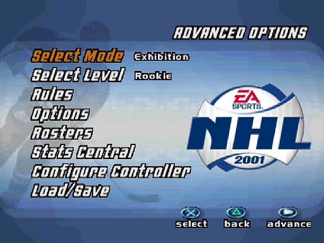 Spēles galvenā izvēlne Autors: Kobis Spēlējot nostaļģiju :) [NHL 2001]