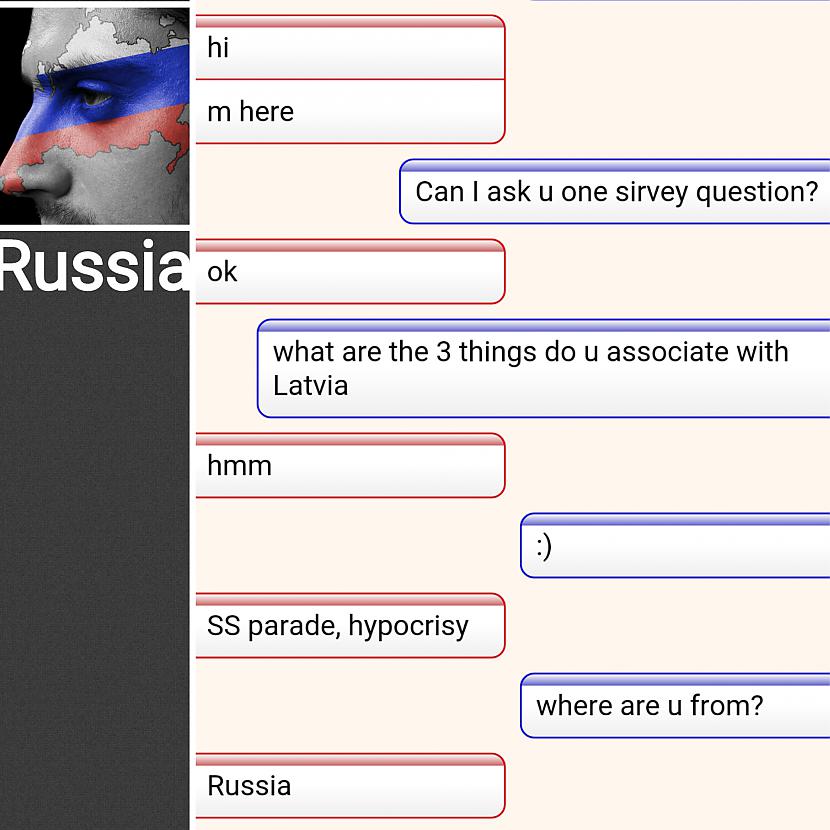 Savukārt Krievijas iedzīvotājs... Autors: ghost07 Pirmās 3 lietas, ar ko ārzemniekiem asociējās vārds "Latvia", izdzirdot to