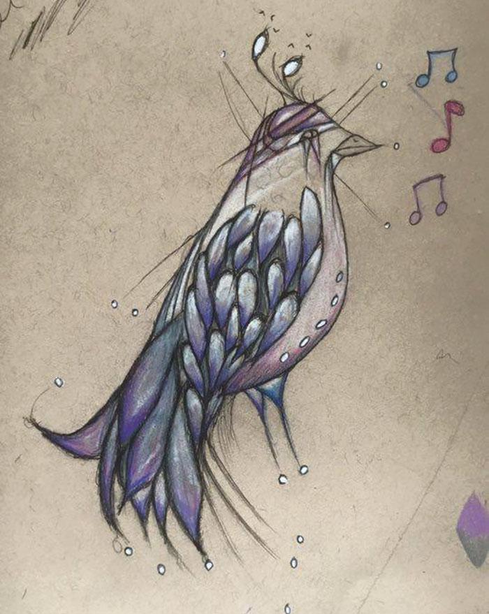laquoScaronis ir putniņscaron... Autors: matilde Meitene, kurai ir šizofrēnija, zīmē savas halucinācijas