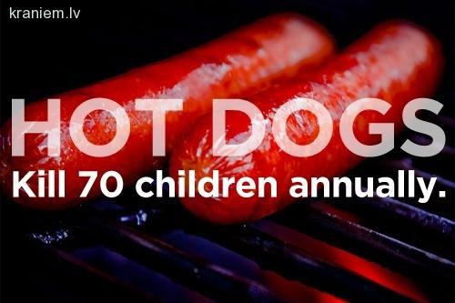 Hotdogi  nogalina 70 bērnus ik... Autors: RenarsWest 20 Lietas, kas nogalina biežāk nekā haizivis.
