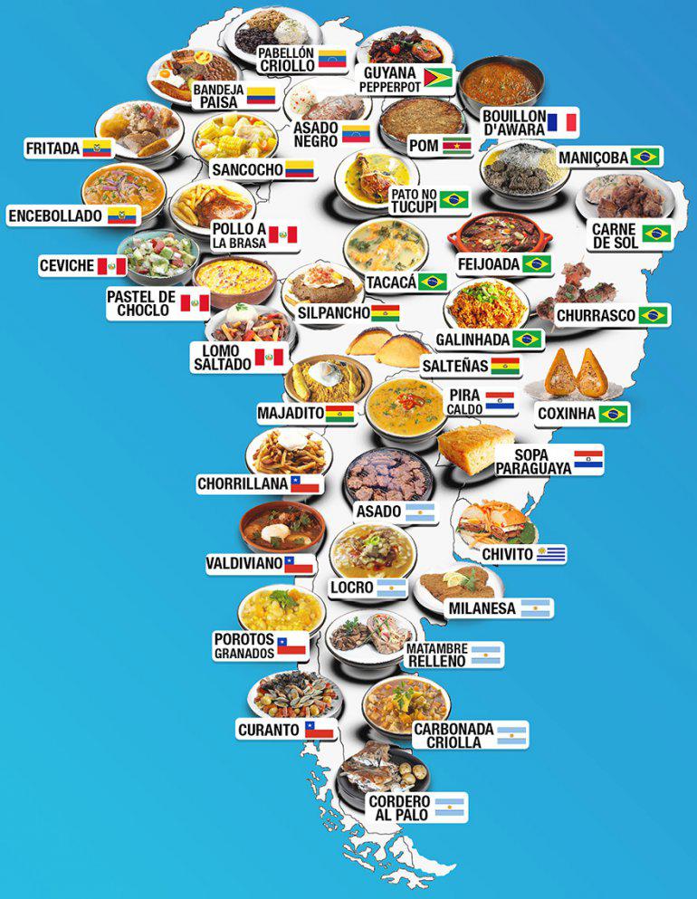 Dienvidamerikas tipiskāko... Autors: Moltres Dažādu valstu populārākie ēdieni apvienoti ģeogrāfijas kartēs
