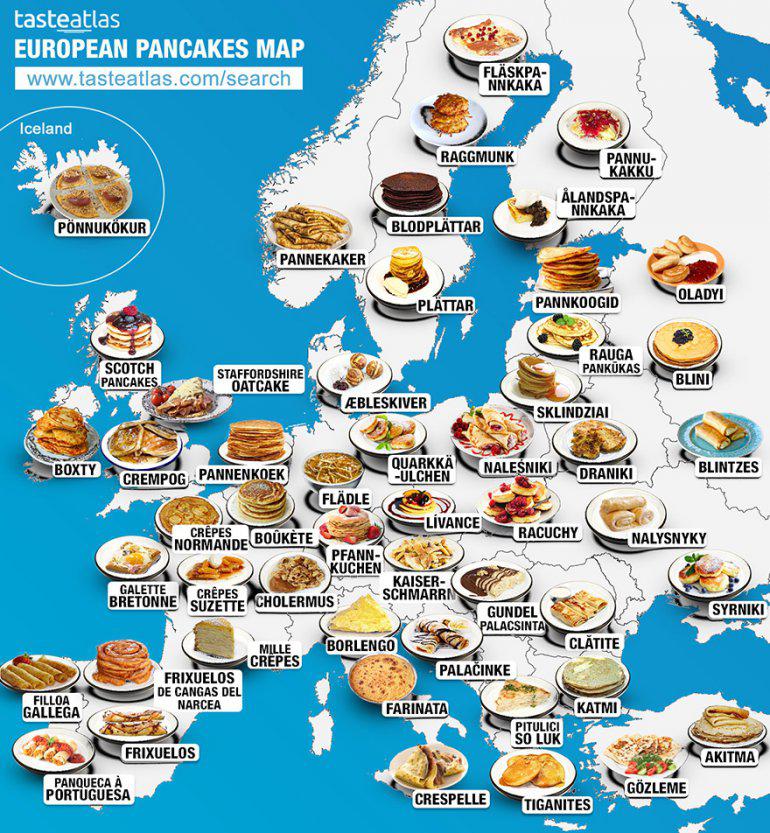 Eiropas pankūku karte Autors: Moltres Dažādu valstu populārākie ēdieni apvienoti ģeogrāfijas kartēs