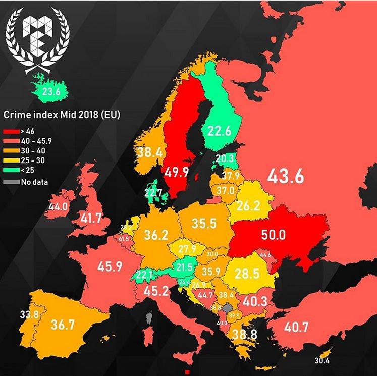 Noziedzības līmenis Eiropā... Autors: The Diāna Pārsteidzošas Eiropas kartes, kuras Tev noteikti jāredz!