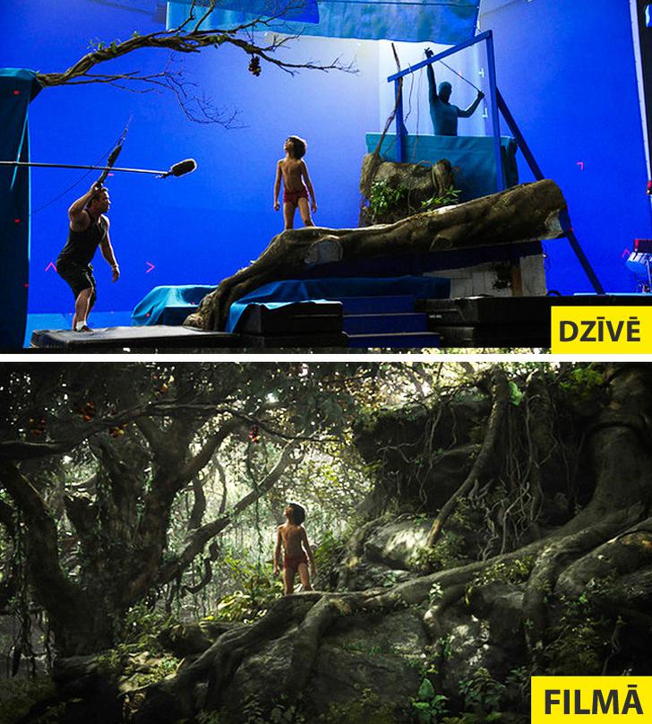 The Jungle Book Autors: matilde Slavenu filmu aizkadru foto «pirms» un «pēc» apstrādes ar specefektiem