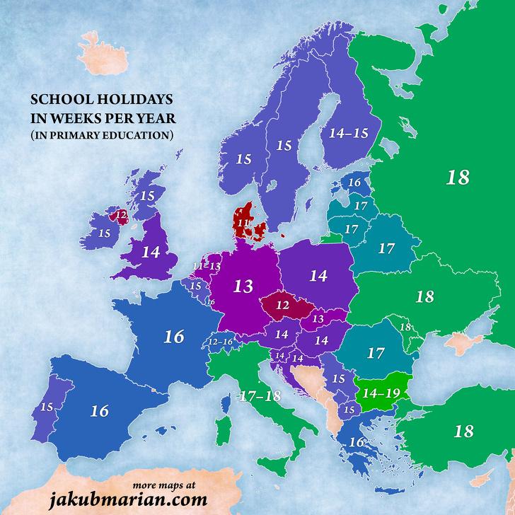 Skolnieku brīvdienu garums... Autors: Lestets 18 paskaidrojošas kartes par mūsdienu pasauli