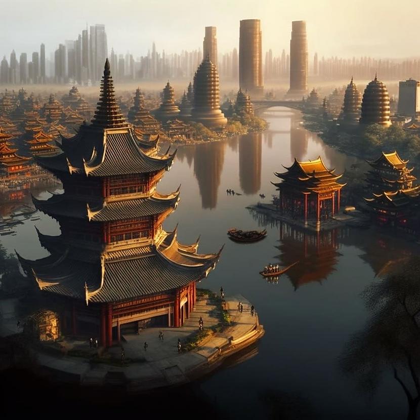 Ķīna Autors: Zibenzellis69 Mākslīgā intelekta skatījumā: kādas varētu izskatīties valstis, pilsētas nākotnē