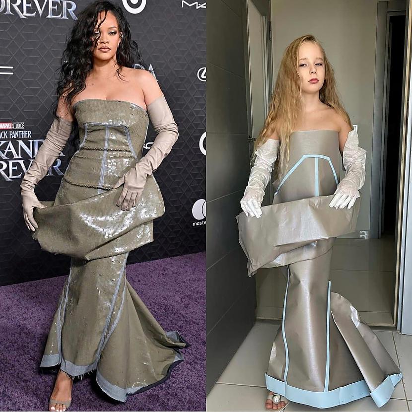 Rihanna Autors: Zibenzellis69 Mamma un meita veido stilīgus slavenību tērpus, izmantojot tikai mājās atrodamo