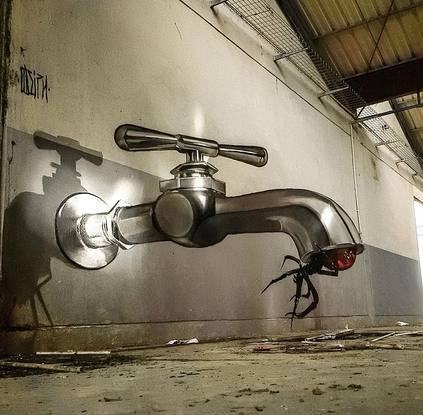 Krāna iedzīvotājs Autors: Zibenzellis69 Portugāļu mākslinieks veido 3D grafiti, kas izskatās tik reālistiski