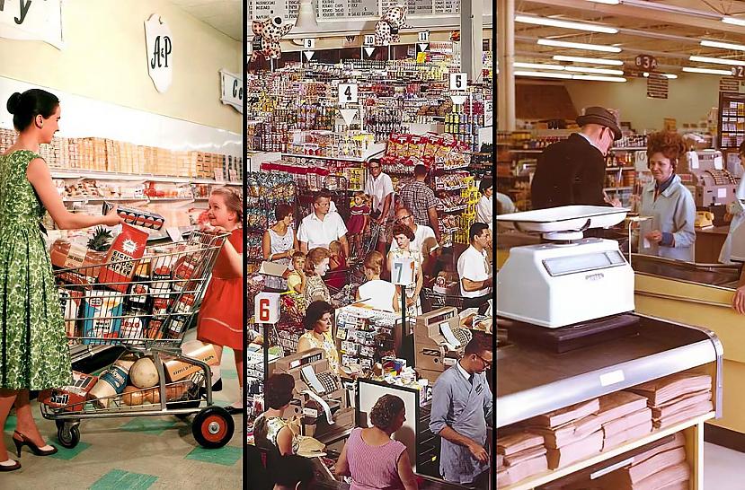 Tas ieviesa jaunas ērtības... Autors: Zibenzellis69 Lielveikalu pirmsākumi un to evolūcija: foto no 1950. gadiem līdz 80. gadiem
